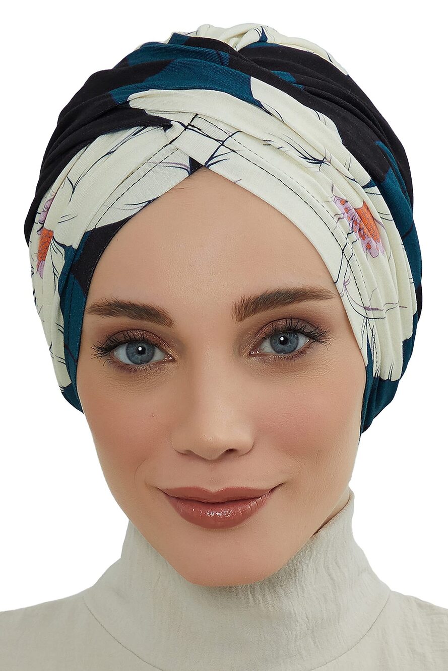 5719 Printed Instant Turban , 95% Cotton Pre-Tied Headwrap, Head Scarf